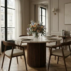 Table a manger ronde plateau marbre | Manguier Kfir III