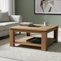 Table basse carrée bois sculpté bicolore | Acacia Maya