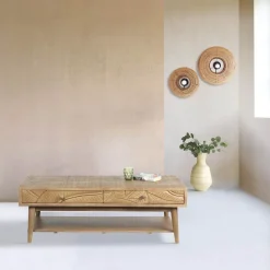 Table basse rectangle 2 tiroirs en bois massif manguier - Floria