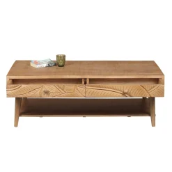 Table basse rectangle 2 tiroirs en bois massif manguier - Floria