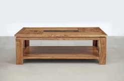 Table basse rectangulaire bois sculpté bicolore | Acacia Maya