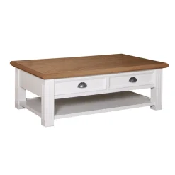 Table basse rectangulaire 2 tiroirs "Chêne et Pin Romance"