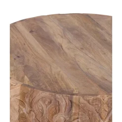 Table basse ronde sculptée | Bois de manguier