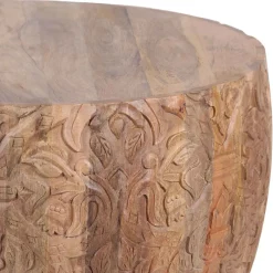 Table basse ronde sculptée | Bois de manguier