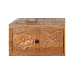Table basse sculptée 1 tiroir, 1 niche en bois massif manguier - Sculture