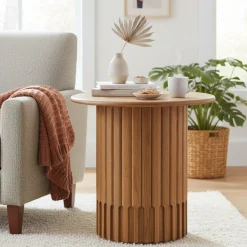 Table d'appoint ronde pour canapé | Chêne Dalta