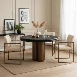 Table de repas Macaron 130Ø (noir rustic)