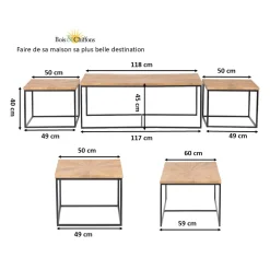 Tables basses rectangulaires set de 3 manguier | Solaris II