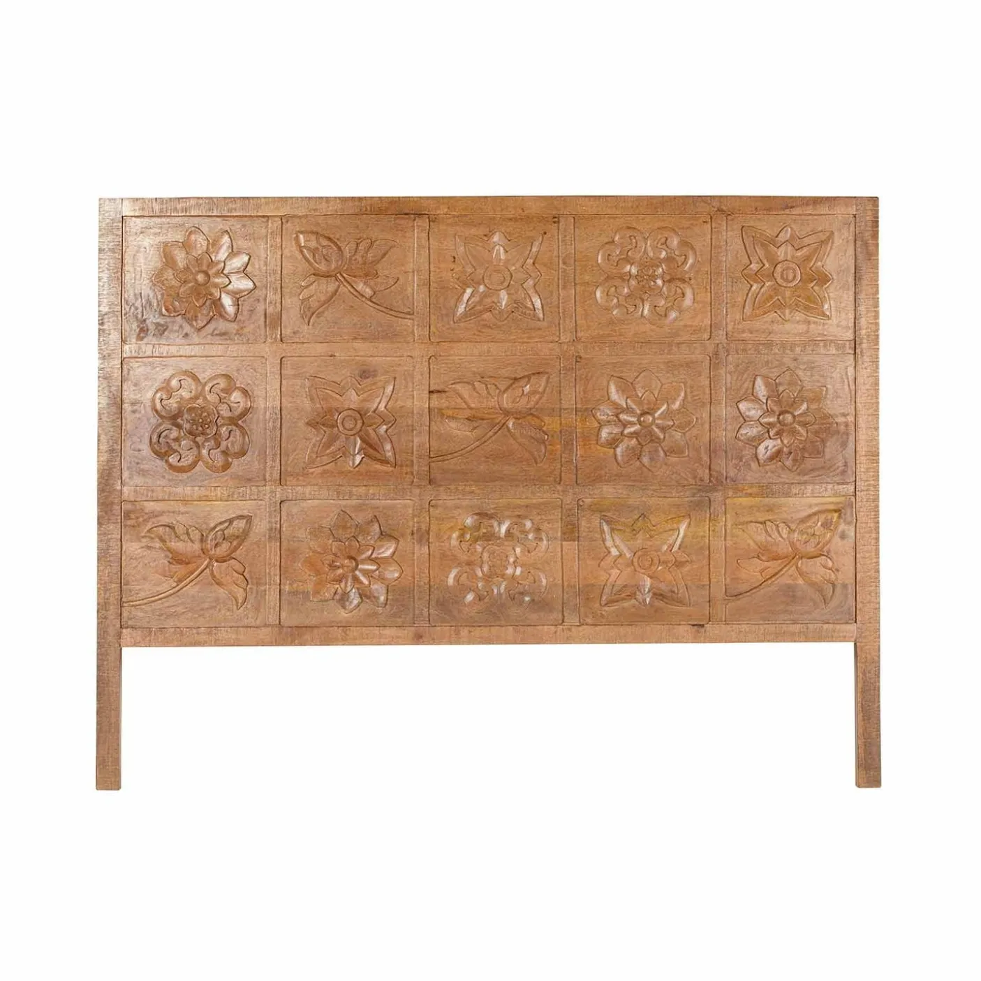 Tête de lit queen size sculptée 160 cm en bois massif manguier - Sculture