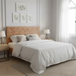 Tête de lit queen size sculptée 160 cm en bois massif manguier - Sculture