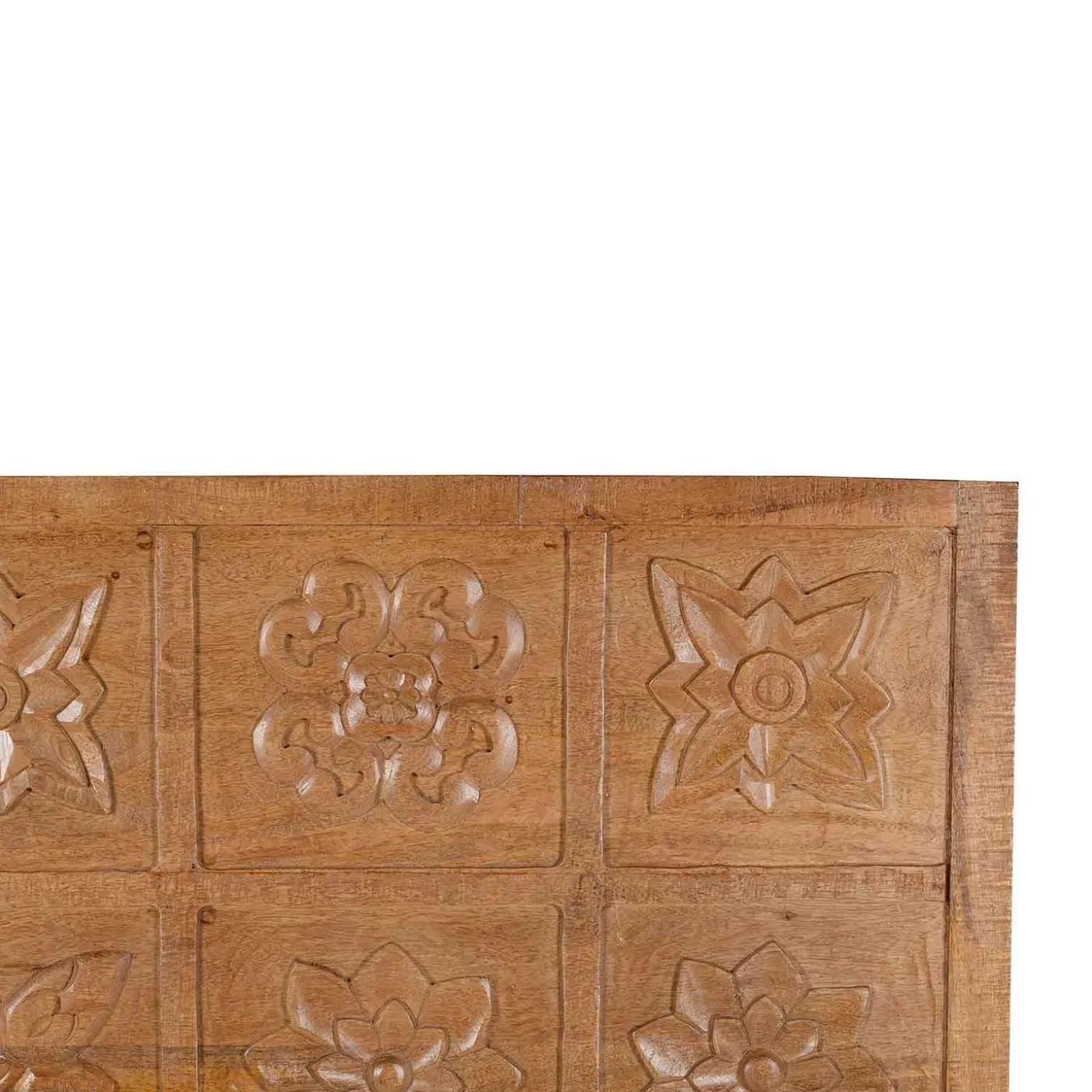 Tête de lit queen size sculptée 160 cm en bois massif manguier - Sculture