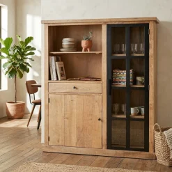 Vitrine 2 Portes et 1 Tiroir bois massif en manguier – Scandinaves
