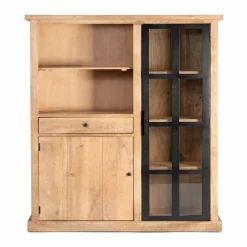 Vitrine 2 Portes et 1 Tiroir bois massif en manguier – Scandinaves